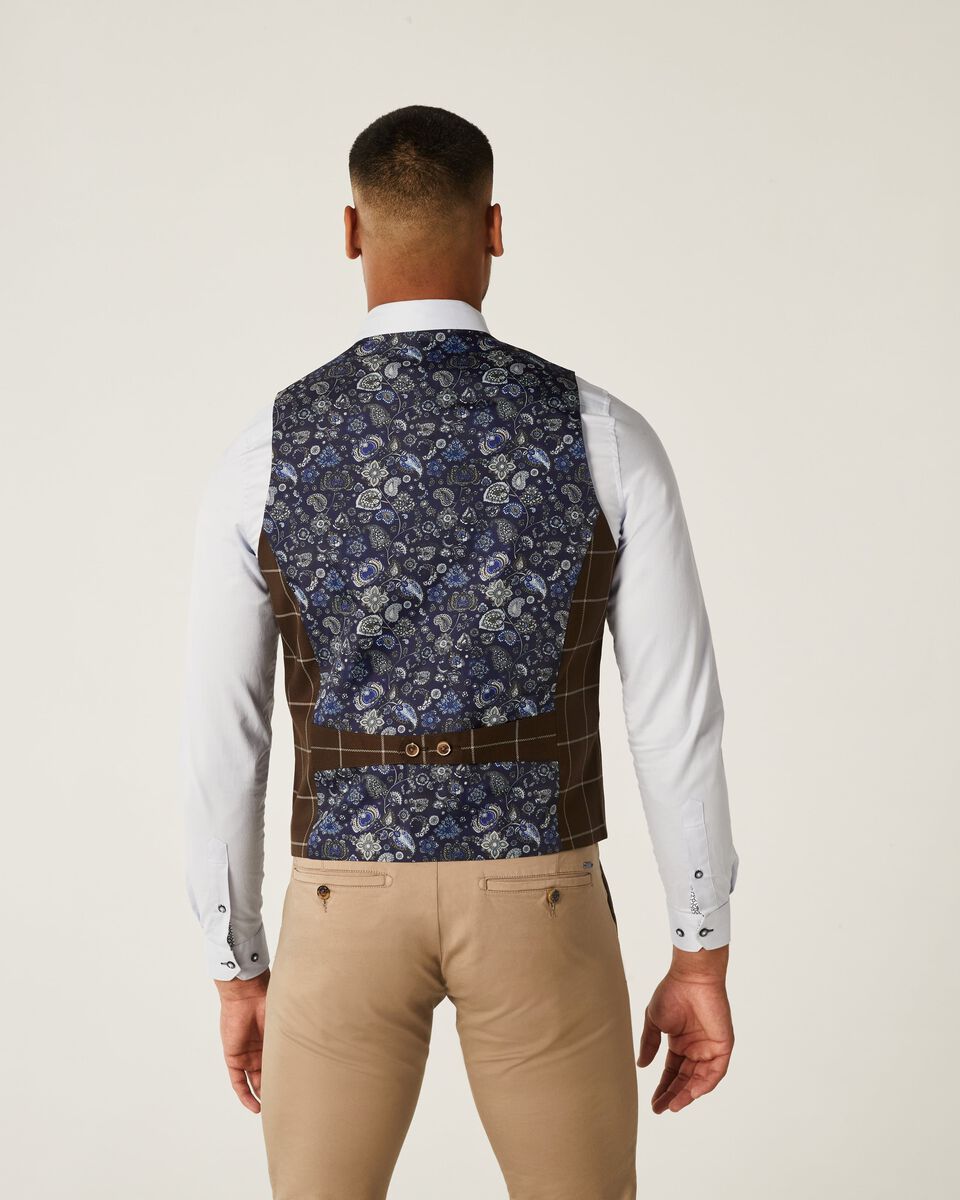 Mens Chocolate Windowpane Suit Vest
